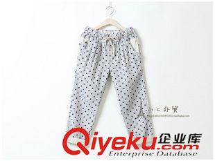 8.8新款 若光 日系波點松緊腰系帶休閑九分褲女夏森女小清新3色5122