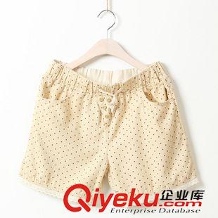 8.4新款 少女情懷  小清新波點拼接花邊刺繡可收腰系帶休閑短褲女 森女2色