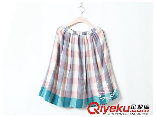 7.14新款 奶茶  文藝英倫學院風格子百褶裙 松緊腰半身中裙女夏2色eb5185原始圖片3