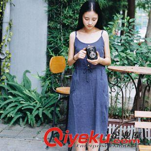 7.7新款 綠吟 文藝小清新可調節吊帶裙子 夏季新品女裝 收腰棉麻連衣裙女原始圖片2