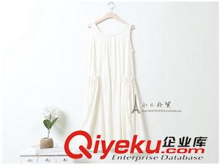7.2新款 褶皺口袋 文藝小清新百搭褶皺圓領無袖棉麻連衣裙女夏cl5112原始圖片2