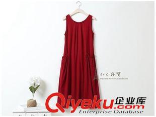 7.2新款 褶皺口袋 文藝小清新百搭褶皺圓領無袖棉麻連衣裙女夏cl5112原始圖片3