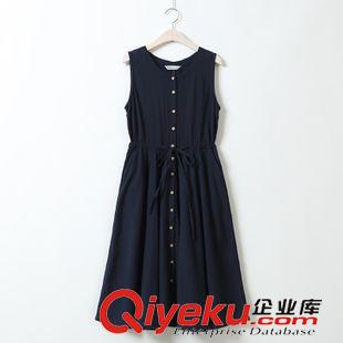 6.25新款 紅霞  文藝小清新圓領無袖收腰棉麻連衣裙女2色5119原始圖片2