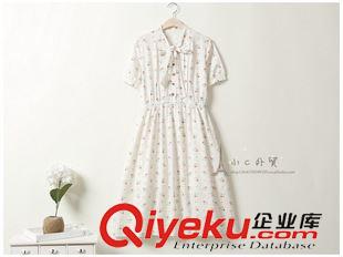 6.16新款 夏花綻放  日系碎花風琴褶立領系帶松緊腰短袖連衣裙女pl5095原始圖片2