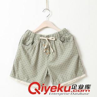 下裝 少女情懷  小清新波點(diǎn)拼接花邊刺繡可收腰系帶休閑短褲女 森女2色