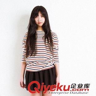 t恤 初愿 2015秋季新款文藝清新寬松百搭顯瘦休閑條紋t恤女3色et5263