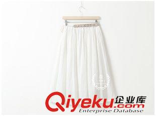 連衣裙 瑤香 文藝小清新拼接繡花腰帶半身長裙 森女系中長款半身裙夏原始圖片2