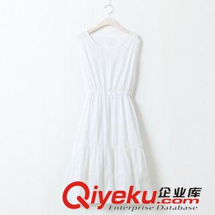 連衣裙 若白  文藝棉麻圓領短袖連衣裙 雙層純色亞麻森女系長裙夏el5138
