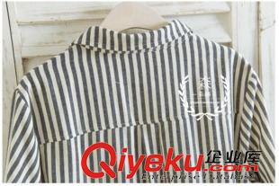 連衣裙 十年 新品春夏裝女式裙子海軍學(xué)院風(fēng)條紋翻領(lǐng)單排扣長袖連衣裙女原始圖片3