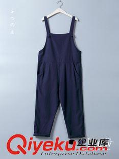 褲子 秋季新品文藝小清新連體背帶棉麻休閑九分褲女2色5194原始圖片2