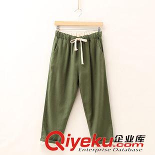 褲子 畫板  文藝小清新百搭松緊腰系帶休閑褲子夏季新品女裝棉麻九分褲原始圖片2