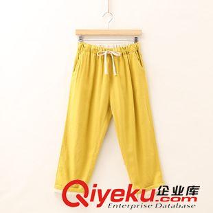 褲子 畫板  文藝小清新百搭松緊腰系帶休閑褲子夏季新品女裝棉麻九分褲原始圖片3