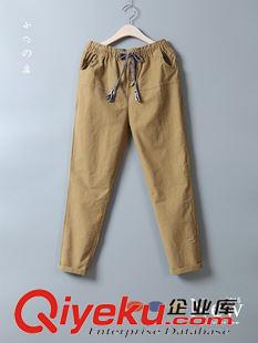 褲子 等她 秋季新品文藝清新燈芯絨松緊腰系帶收腰休閑長(zhǎng)褲女3色5377原始圖片2
