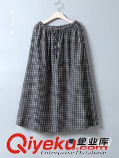 半身裙 靜默 秋季新款文藝學院風百搭格子松緊腰大擺半身裙女2色pb5243原始圖片2