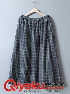 半身裙 靜默 秋季新款文藝學院風百搭格子松緊腰大擺半身裙女2色pb5243原始圖片3