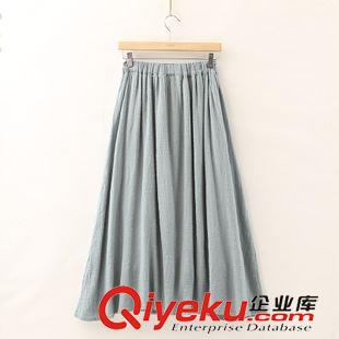半身裙 莫言  夏季新款純色松緊腰裙子 小清新森女夏3色 棉麻半身裙批發原始圖片2
