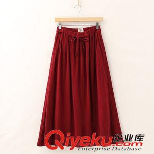 半身裙 莫言  夏季新款純色松緊腰裙子 小清新森女夏3色 棉麻半身裙批發原始圖片3