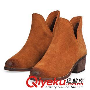 冬款 2015春秋新款短靴zp尖頭粗跟短靴女 英倫V口中跟馬丁靴踝靴原始圖片2
