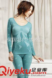 無縫保暖內(nèi)衣 無縫美體純棉大圓領(lǐng)保暖內(nèi)衣套裝秋衣褲蝴蝶提花歌麗雅同款原始圖片3