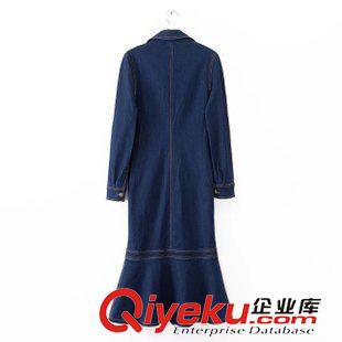 9月29日 冬季歐美女彈力修顯瘦魚尾單排扣長袖長款牛仔連衣裙2ZY-9.737原始圖片2