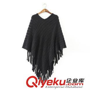 9月29日 批發爆款秋冬女裝新 不規則條紋流蘇拼接披肩斗篷毛衣JIA-9.730原始圖片2