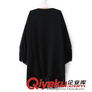9月21日 歐洲站早秋女裝爆款 時尚純色長流蘇拼接和服開衫外套11HY-9.585原始圖片2