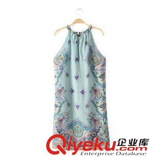 熱賣(mài)推薦 歐洲站 新品熱賣(mài) 復(fù)古宮廷印花清新色掛脖定位花連衣裙1-5.155原始圖片2
