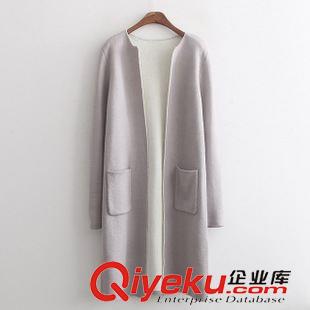 9月16 2015秋冬百搭新款 女士純色圓領(lǐng)長款兩口袋針織大衣20QQ-9.461原始圖片2