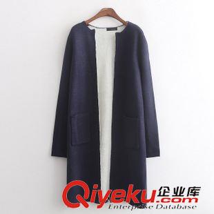 9月16 2015秋冬百搭新款 女士純色圓領(lǐng)長款兩口袋針織大衣20QQ-9.461原始圖片3
