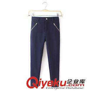 9月11 歐洲站秋冬爆款 女士純色中腰金屬拉鏈口袋顯瘦九分褲10TB-9.334