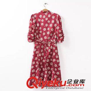 9月11 2015夏季人氣爆款 女甜美花朵泡泡袖系帶領(lǐng)修身連衣裙20SB-9.345原始圖片2
