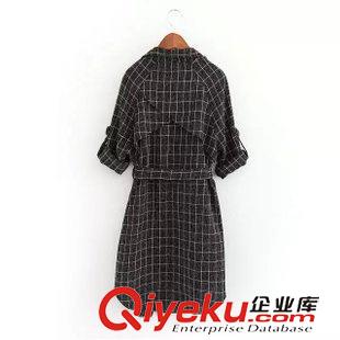 9月11 時(shí)尚潮款秋裝 女不規(guī)則可挽袖粗麻格子系帶風(fēng)衣14ZW-9.342