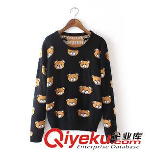 9月12 時尚百搭新款 女 圓領滿身卡通小熊圖案長袖套頭毛衣4FF-9.350原始圖片2