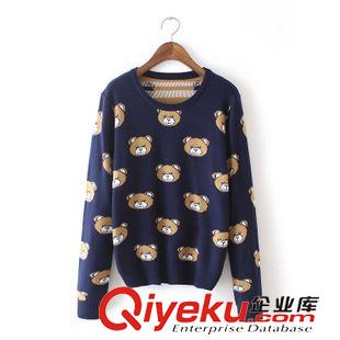 9月12 時尚百搭新款 女 圓領滿身卡通小熊圖案長袖套頭毛衣4FF-9.350原始圖片3