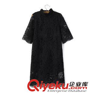 9月12 歐洲站名媛氣質秋裝 女全蕾絲鏤空小高領七分袖連衣裙14YY-9.389原始圖片2