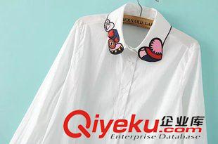 9月12 時尚英倫風(fēng)秋裝 女士彩色桃心刺繡領(lǐng)百搭長袖白襯衫14YY-9.387