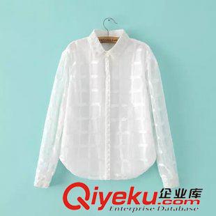 9月12 歐洲站秋裝爆 女方形刺繡領格子網紗拼接雙色長袖襯衫14YY-9.385