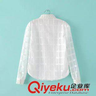 9月12 歐洲站秋裝爆 女方形刺繡領格子網紗拼接雙色長袖襯衫14YY-9.385