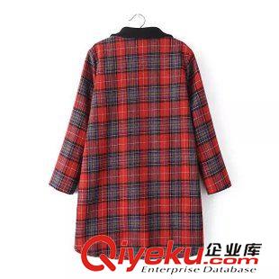 9月12 時(shí)尚熱賣爆款 女秋冬個(gè)性紅色格子兩粒扣寬松編織大衣14HL-9.383