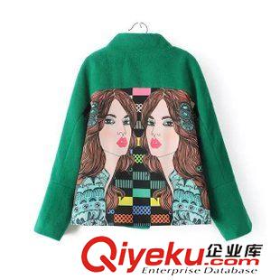 9月12 時(shí)尚秋冬爆款 女立領(lǐng)后背美女印花暗扣毛呢短外套HL-9.378原始圖片2