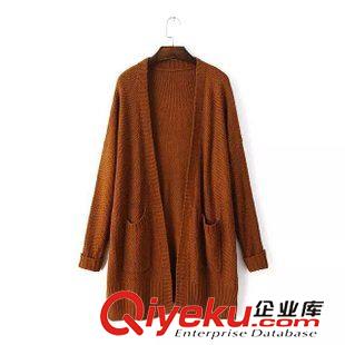 9月12 歐洲站秋季精品女裝 百搭純色袖口卷邊兩口袋寬松毛衣5LTB-9.374