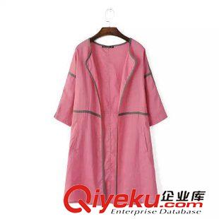 9月12 2015秋季時尚爆款 女韓版棉麻長袖包邊長款風衣外套女5LTB-9.373原始圖片2