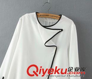 9月13 韓版不規則上衣 女式圓領黑色包邊前短后長釘珠飾襯衫21ZY-9.398