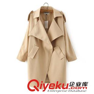 9月13 韓版氣質秋裝 女純色大翻領肩章斜口袋暗扣蝙蝠袖風衣21ZY-9.409原始圖片2