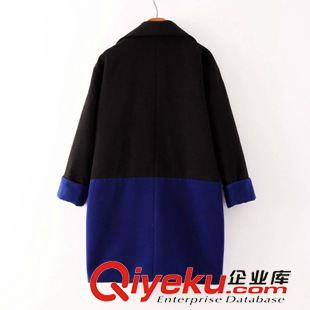 9月13 歐洲站秋冬女裝 大翻領時尚藍黑撞色暗扣毛呢大衣外套21ZY-9.395原始圖片2