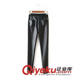 15年9月6-10 時尚百搭爆款 女士兩粒扣純色彈力皮褲長褲小腳褲25BC-9.266原始圖片2