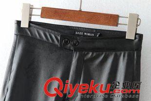 15年9月6-10 時尚百搭爆款 女士兩粒扣純色彈力皮褲長褲小腳褲25BC-9.266原始圖片3