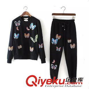 15年8月26-31 時(shí)尚秋裝人氣爆款 女士重工蝴蝶刺繡衛(wèi)衣長褲兩件套裝23BJ-8.421原始圖片2