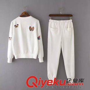 15年8月26-31 時(shí)尚秋裝人氣爆款 女士重工蝴蝶刺繡衛(wèi)衣長褲兩件套裝23BJ-8.421原始圖片3