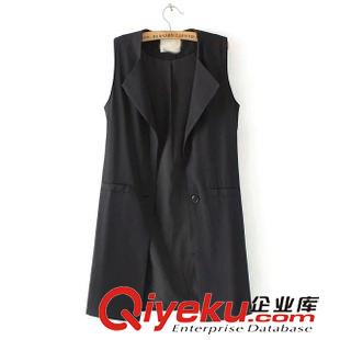 15年8月26-31 歐美時尚秋裝 女士氣質翻領修身中長款一粒扣馬甲11RM-8.485原始圖片2